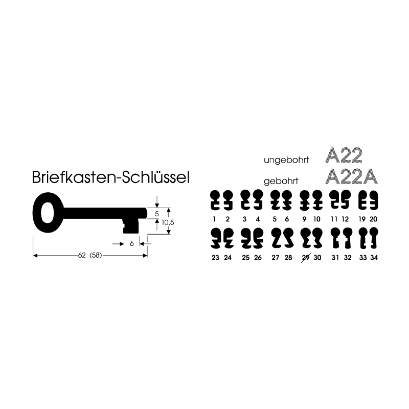 Briefkastenschlüssel A22/A22A